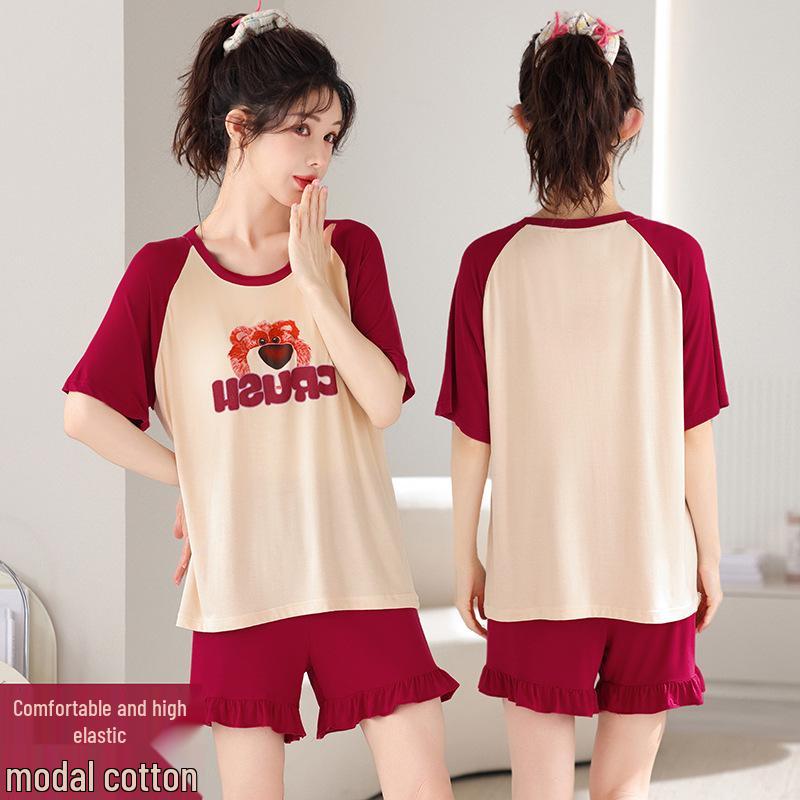 Women's Plus Size Short Sleeve Modal Cotton Pajama Set - Lightweight and Suitable for Outdoor Wear