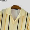 INCERUN Oversized Men Short Sleeve Striped Print Buttons Casual Loose Shirts Tops