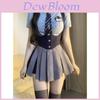 College Style Uniform Set With Pleated Shirt And Color Block Suspender Skirt For Summer Women