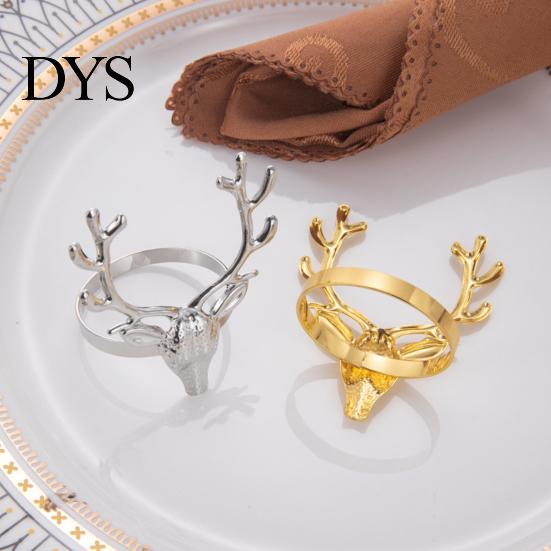 Formal Banquet Table Ornaments Christmas Deer Napkin Ring, Metal Elk Head Holder, Reusable Antler Rings Holiday Ring for Dining Decor Winter