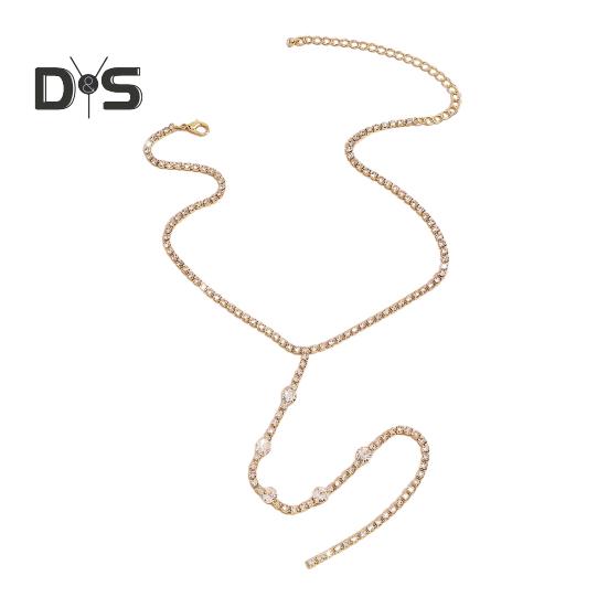 

Женское ожерелье со стразами, длинная кисточка, изысканное колье из нержавеющей стали, ожерелье, украшение на шею и грудь, ювелирные изделия золотистый