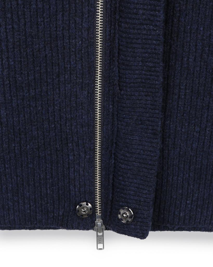 Beslow High Neck Zip Up Knit Jacket Navy