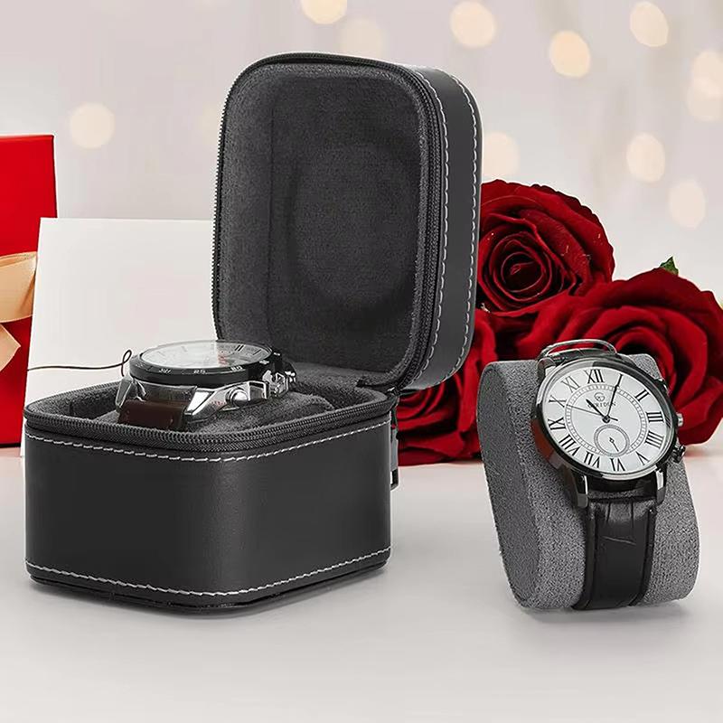 Advanced Pu Leather Car Line Watch Box Business Pocket Watch Portable Zipper Fashion Single Watch Packaging Storage Box