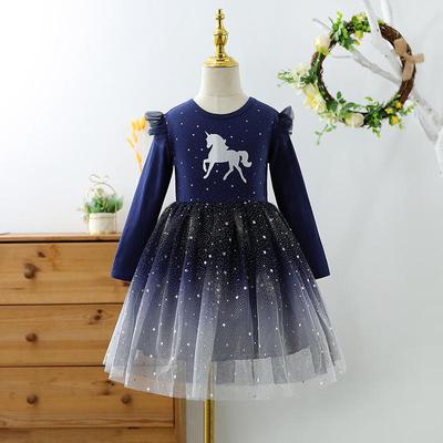 Mädchen Langarm Baumwoll Prinzessinnenkleid – Modischer Herbst/Winter Stil für Kinder