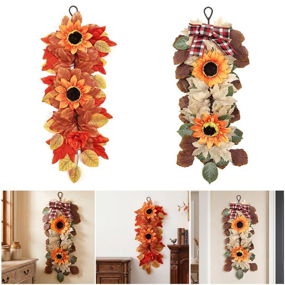 Real Touch Autumn Sunflower Wall Hanging Rustic Front Door Artificial Floral Home Indoor Decor