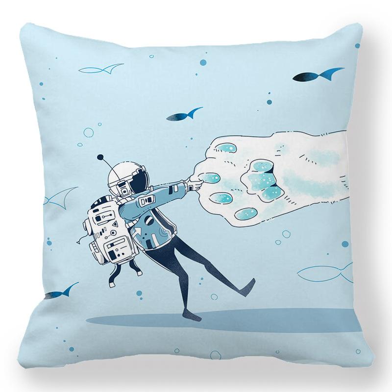 Creative Astronaut Pattern Digital Printing Short Plush Pillow Covers for Car Sofa Office Cushion Cover Home Goods 60x60cm