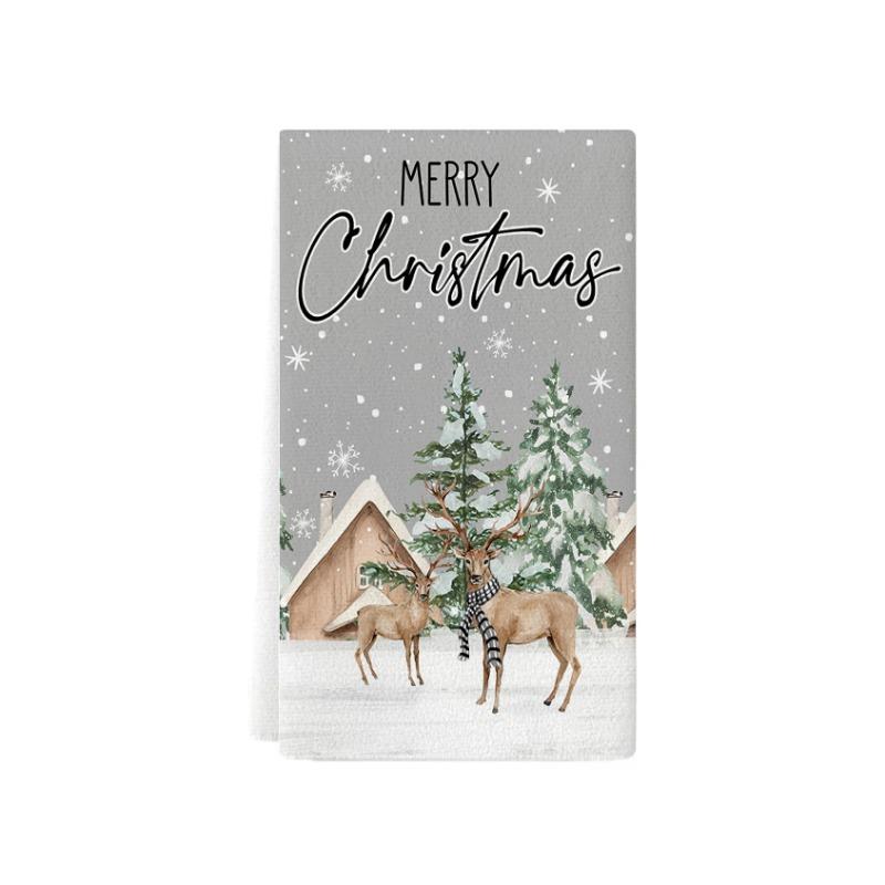 Hand Towels Christmas Printed Kitchen Towels Absorbent Microfiber Dishwashing TowelsGift Tea Towels