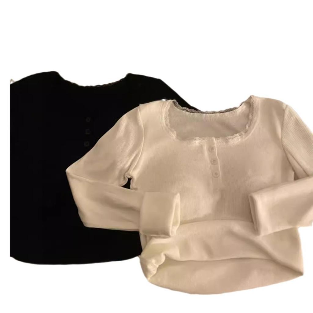 Women's Autumn/Winter Korean Square Collar Velvet Top - Warm, Slim Fit, Long Sleeve Shirt