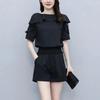 Fat Sister Niche Lace Short-sleeved Slim Suit Large Size Womens Summer Clothing Professional Two-piece Collection