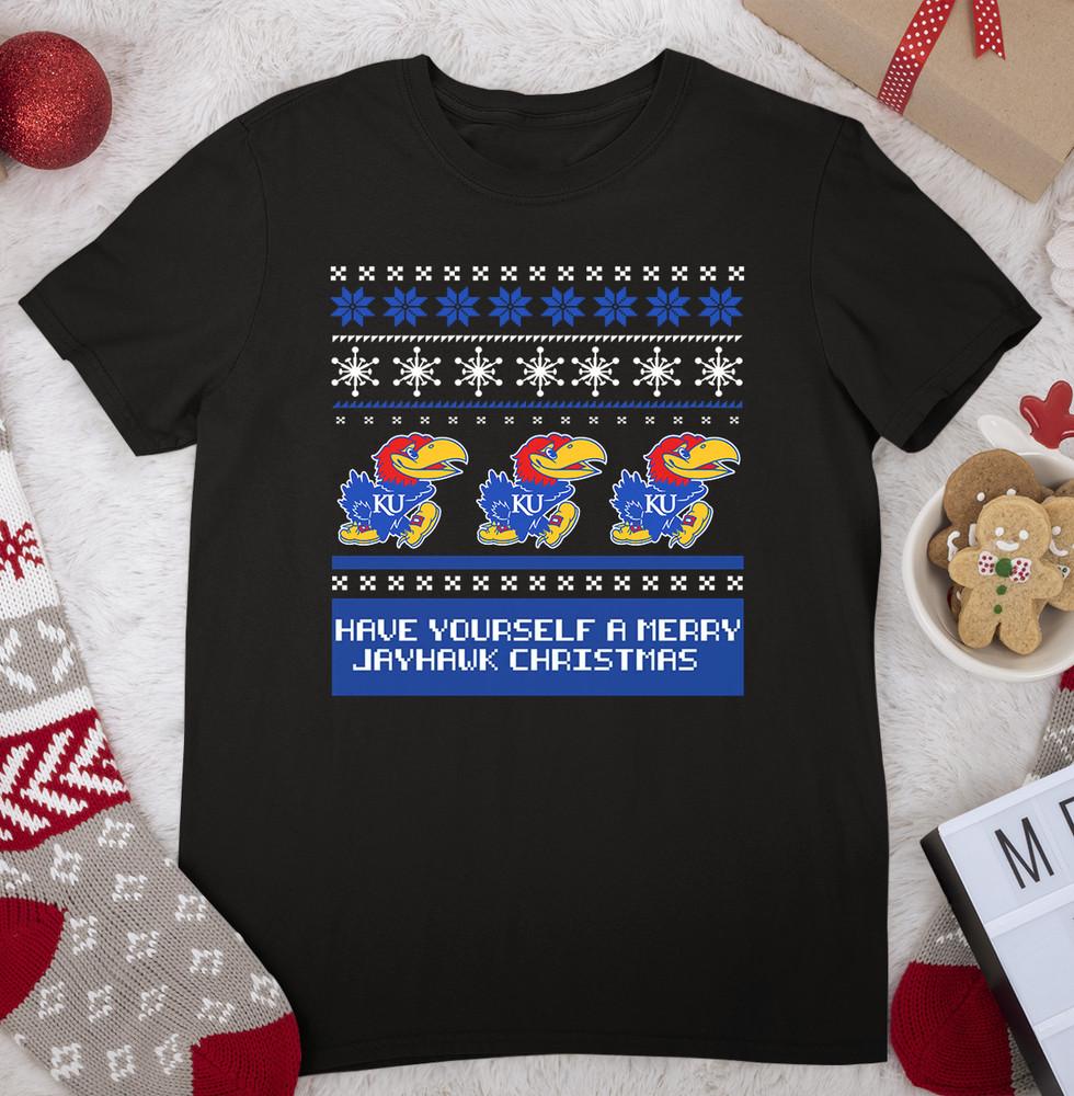 Merry Christmas Kansas Jayhawks Men T-shirt Black Unisex JJ4634 Unisex T-Shirt L