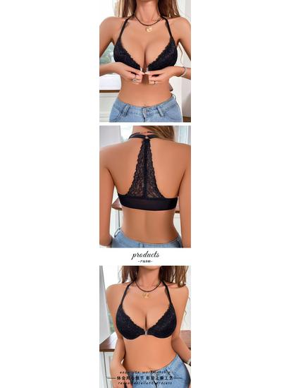 Grenzüberschreitende Spitze Neckholder Sexy Push-up Dessous mit Dreieckskörbchen