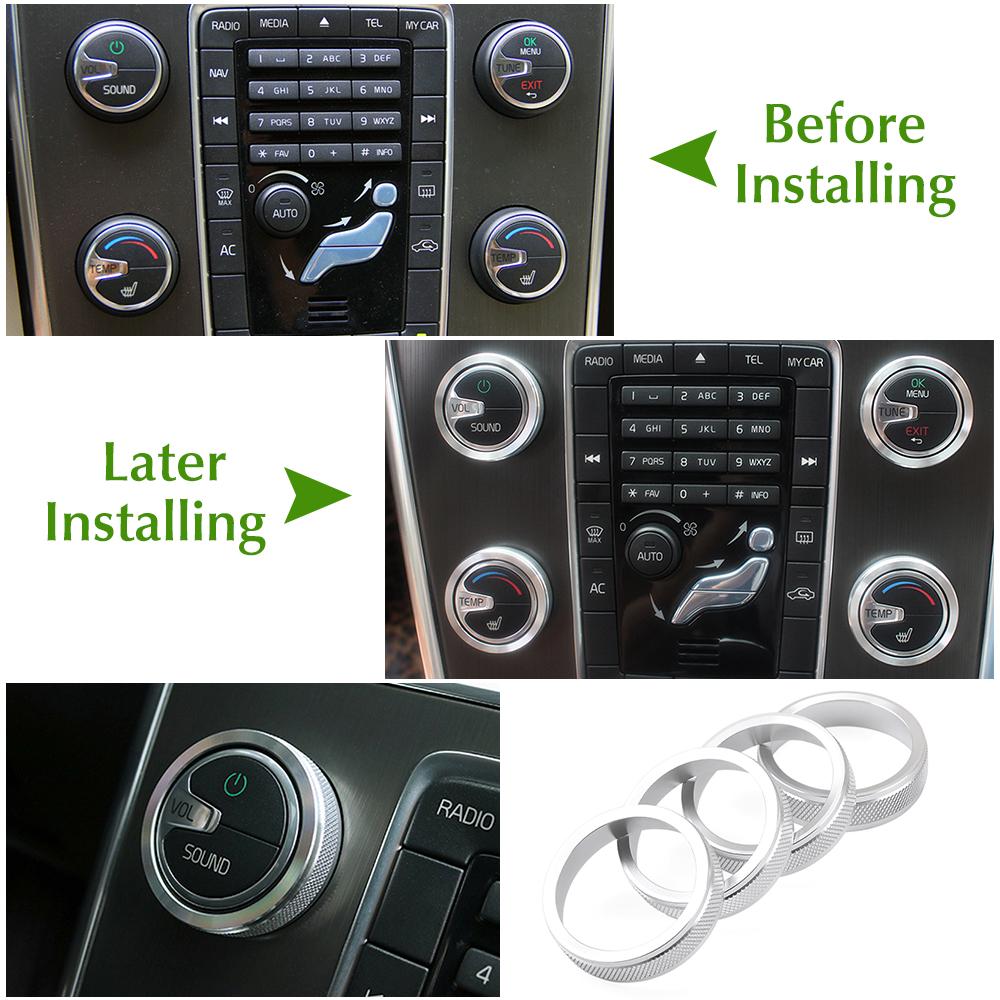 4PCS Auto Klimaanlage AC Knob Abdeckung Ring Wärme Control Schalter Für Volvo V60 XC60 S80 V40