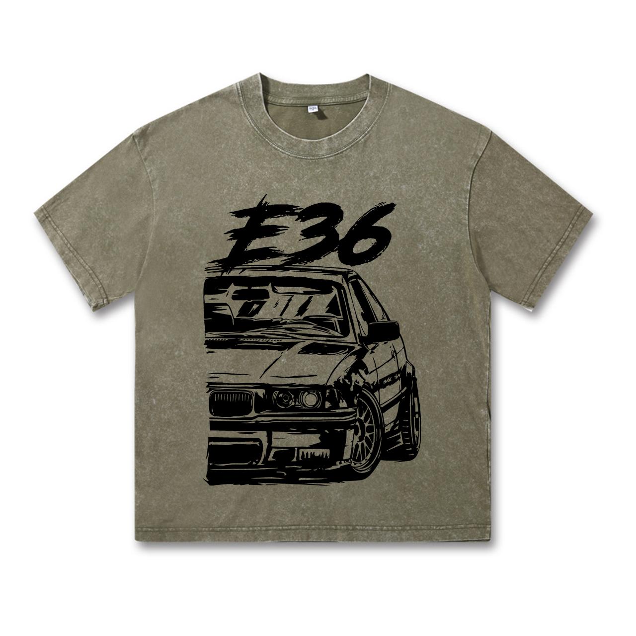 

Футболка с круглым вырезом в стиле хип-хоп для женщин и мужчин, ретро-стираемая винтажная футболка E36 Car, футболка из 100% хлопка, флис, плотная, теплая 3XL