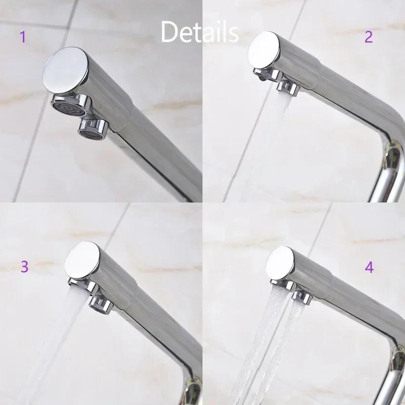 Copper Hot and Cold Modern Kitchen Sink Faucet Stainless Steel Dual Spout Drinking Water Filter Double Handle Sink Mixing Tap