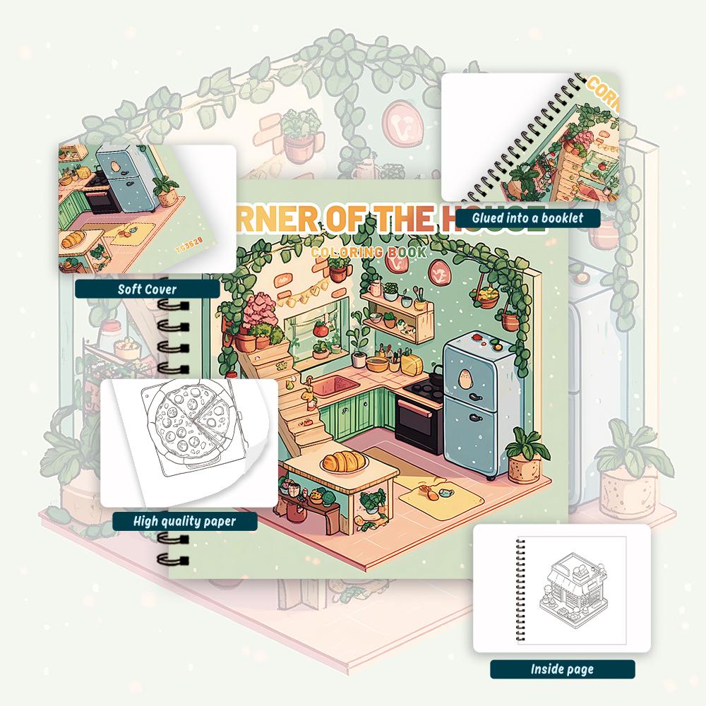 1pc, Room Colouring Book - Teen Colouring Book - 30 Sheets, 8.3x 8.3 inches, Adult Stress Relief, Birthday, Holiday Party Gift