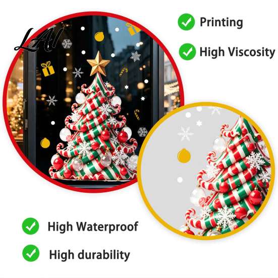 Weatherproof Balcony Stickers Christmas Tree Window Decals Candy Striped Snowflake Wall Stickers Waterproof Festive Home Decor PVC Removable