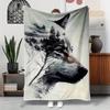 Wolf Head Pattern Flannel Blanket, Lightweight and Soft Gift, Nap Blanket, Suitable for Bed, Sofa, Camping, Travel, Nap
