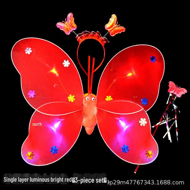 Children's Glow Angel Costume: Girl's Gauze Skirt with Flashing Wings and 20-Light Butterfly Design, 3-Piece Set.