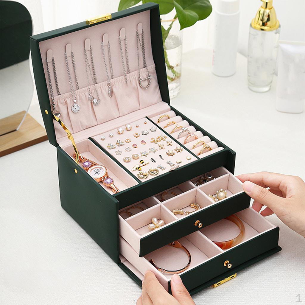 3 Layer Jewelry Box Multifunctional Portable Removeable Compartments Velvet Organiser Case Holder