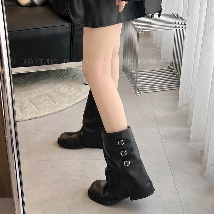 Thick Heel Square Head Fashion Boots Tube Boots 2025 New Early Autumn Medium Tube Casual Sleeve Short Boots Stacking Boots Women's Boots
