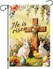 He Is Risen Garden Ag 12X18 Inch Double Sided, Easter Religious Cross Bunny