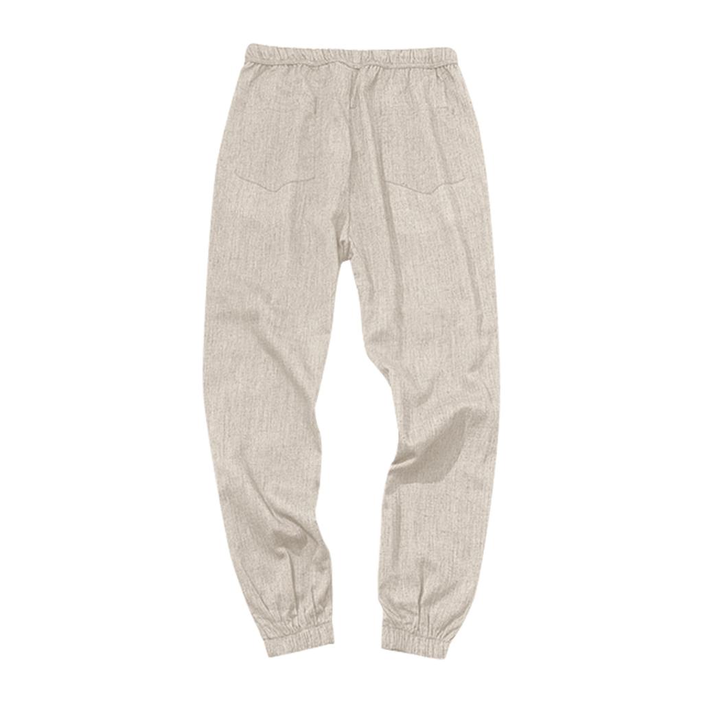 Vintage Cotton And Linen Casual Pants Men'S Solid Color Fashionable Loose Leg Pants
