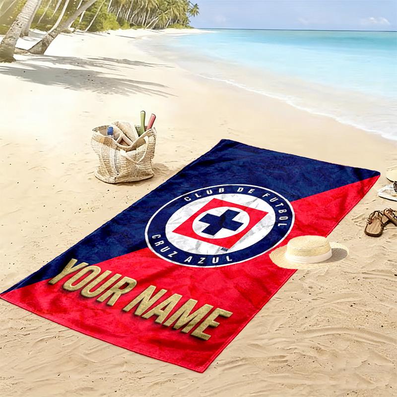 Name Custom Cruz Azul Print Beach Towel, Large Soft Quick Dry Towel for Beach Camping Swimming