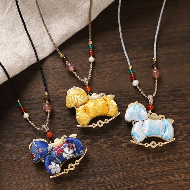 Women's Vintage Inspired Long Handmade Alloy Necklace Featuring Horse Charm Pendant for Sweater Fashion and Casual Wear