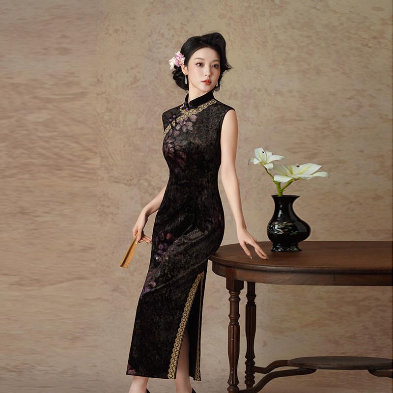 Velvet sleeveless national style new Chinese style Suzhou autumn cheongsam improved young 1011 new women's high-end feeling spring and autumn