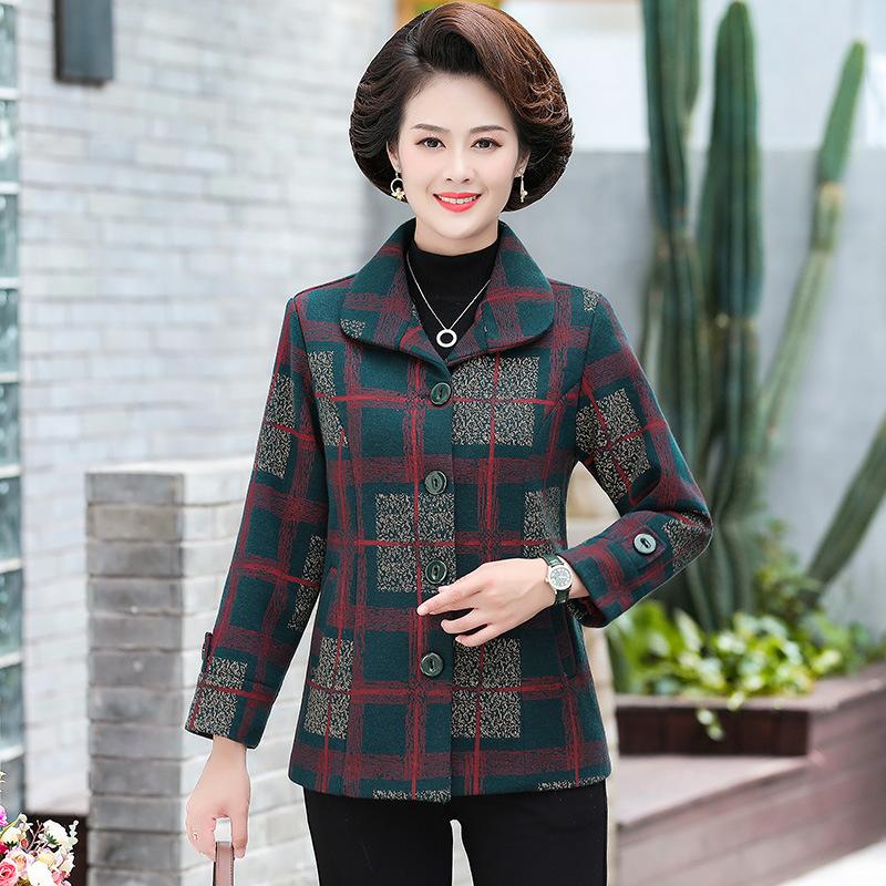 

Осенний короткий костюм новый год старый 0 клетчатое пальто топ женщины 5XL зелёный