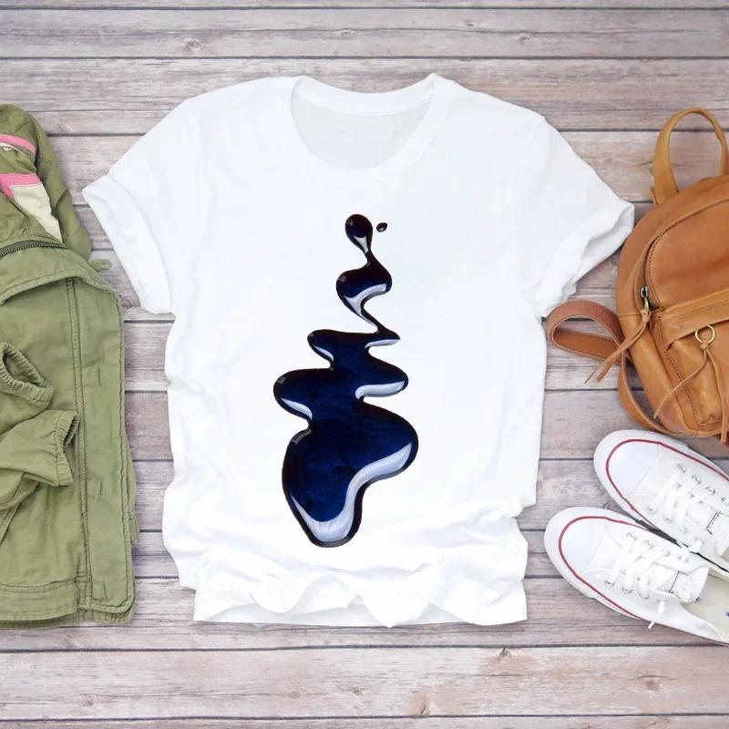 Fashion Short Sleeve White T-Shirt for Women Nail Art Makeup Beauty Style Inspired by Europe And America Summer Polyester Fabric