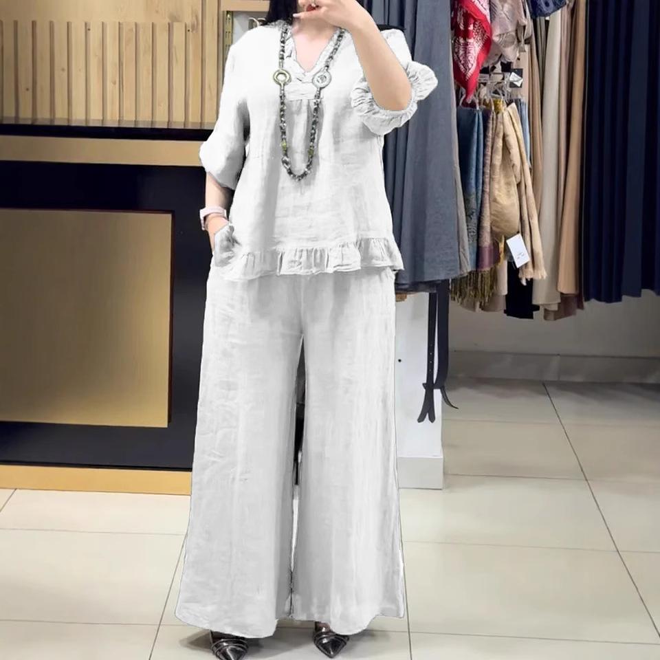 Fashionable Casual Loose Short-sleeved Plus-size Suit for Women