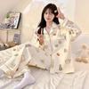 Autumn And Winter Pajamas Female Cute Cartoon Bear Cardigan Long-Sleeved Trousers Fashionable Versatile Loungewear Suit Can Be Worn Outside