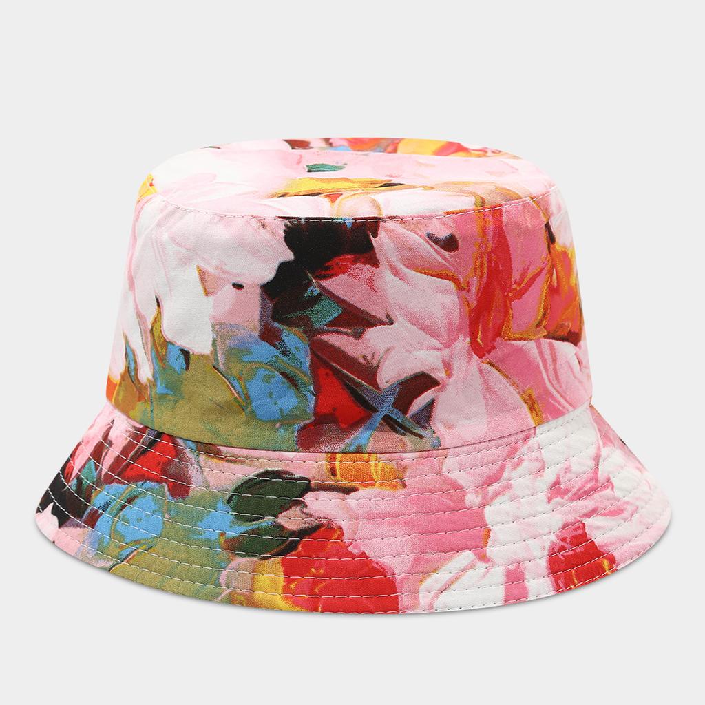 Double-sided Bucket Hat Women's Spring and Summer New Colorful Graffiti Flower Pot Hat Trendy Foldable Sun Hat Shows Small Face