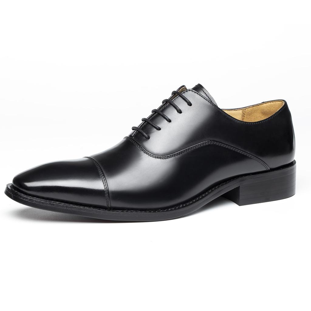 Foxsense Business Dress Genuine Premium Size Men's Shoes, Leather, Straight-Tip, Wingtip, Lightweight, Waterproof, Leather, Formal, Black, 26.5cm,