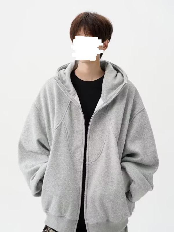 Men's Winter Hooded Cardigan - Trendy Casual Loose-Fit Pure Color Zipper Jacket