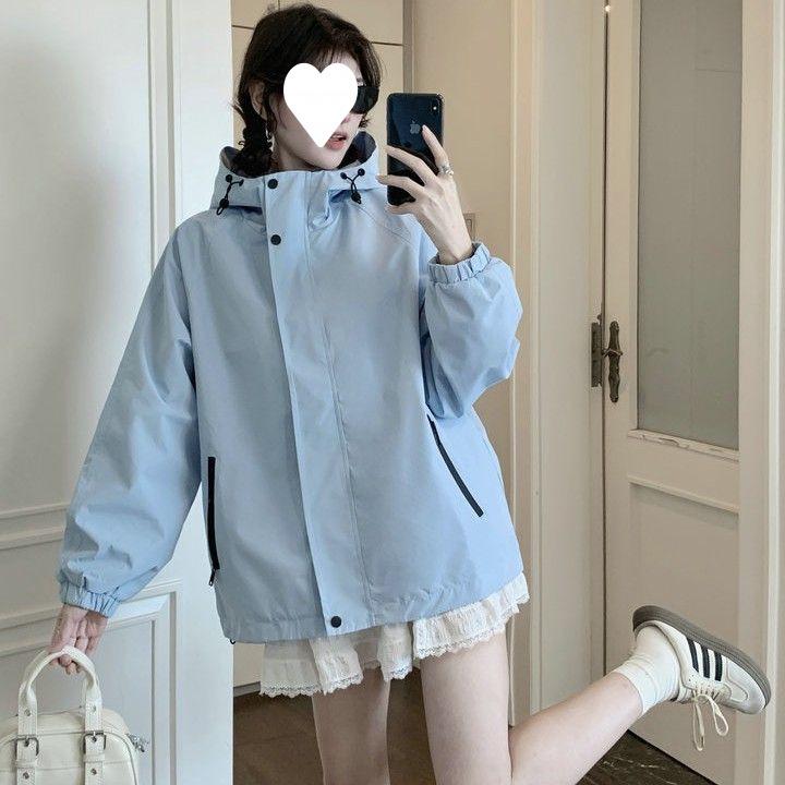 Women's Casual Outdoor Hooded Windbreaker - Stylish Loose-Fit Long Sleeve Jacket for Spring & Autumn