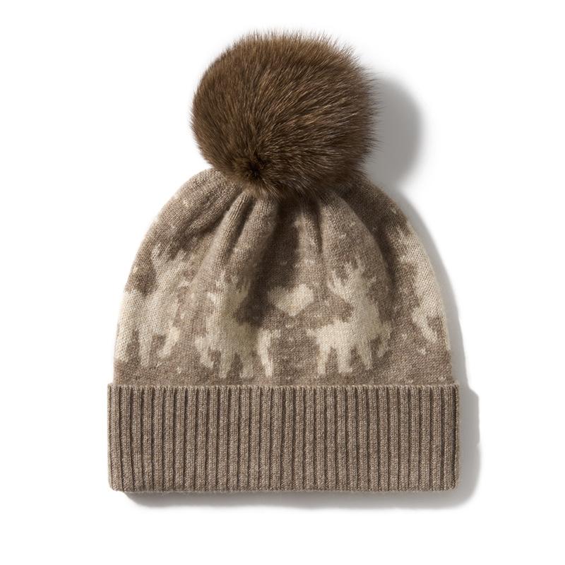Cashmere Autumn and Winter New High End Women's Color Blocked Heart Shaped Elk Wool Warm and Fashionable Knitted Casual Hat