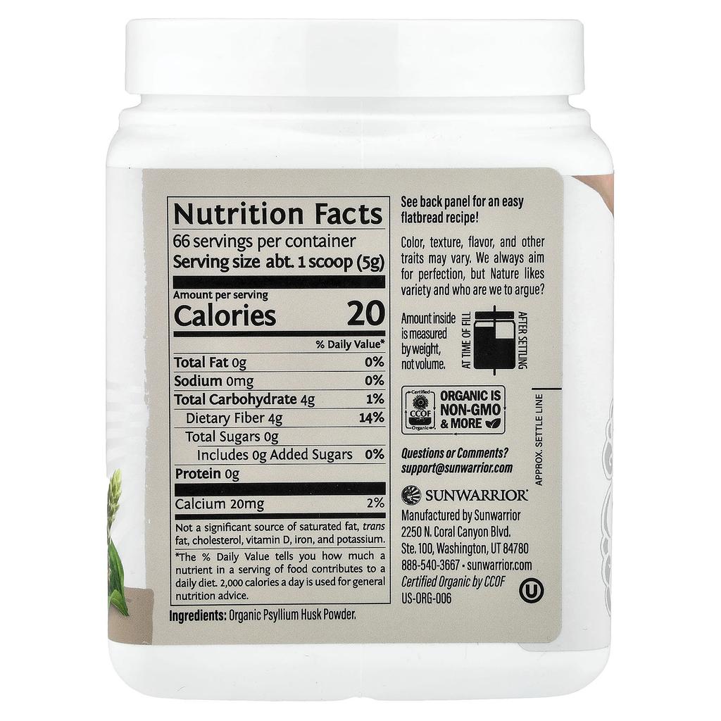 Sunwarrior, Harvest, Organic Psyllium Husk Powder, 330g (11.64oz)
