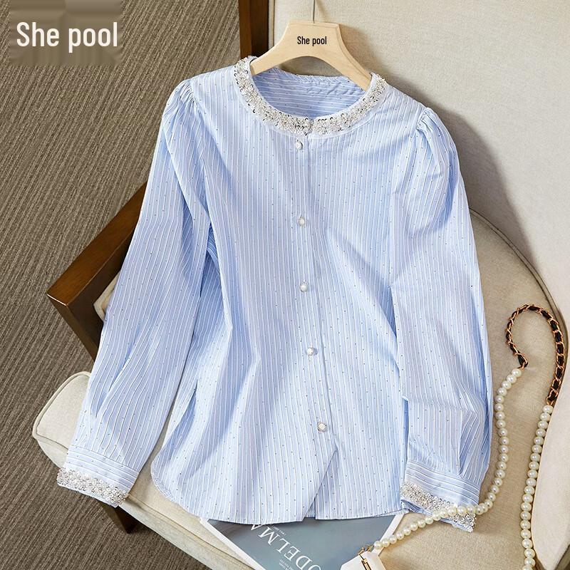 Women s Beaded Striped Long Sleeve Blouse XL