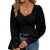 Women's Solid Color Long Sleeved U-neck Knitted Women's Base Shirt With Lace And Lace Patchwork Top