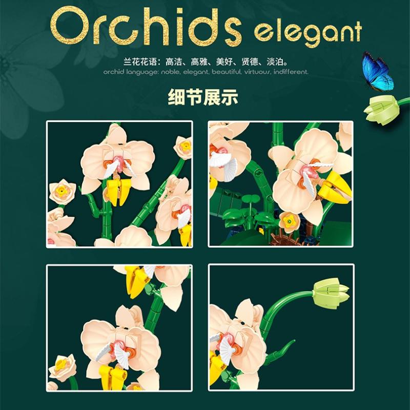 Butterfly Orchid Building Blocks Toy Everlasting Flower Home Decor Ornament Educational Building Blocks Plant Model
