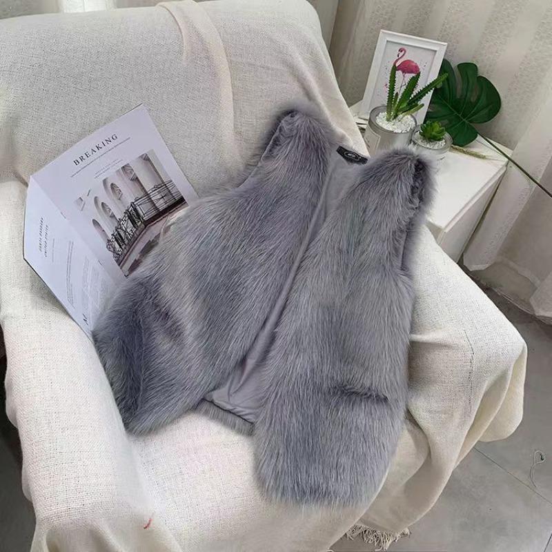 

2 Autumn and winter imitation fox fur imitation fur vest women thickened warm and thin fur vest plush jacket 2xl 65-70kg сірий колір