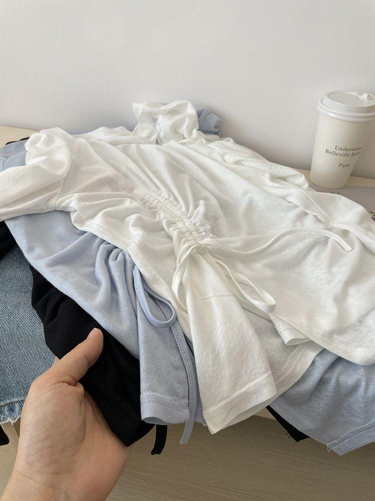 QFD-Irregular Drawstring Micro-Transparent Long Sleeve T-Shirt - Comfortable, Loose, Sun Protection Summer Cardigan