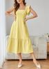 European and American summer new medium and long solid color splicing square neck dress A-shaped skirt