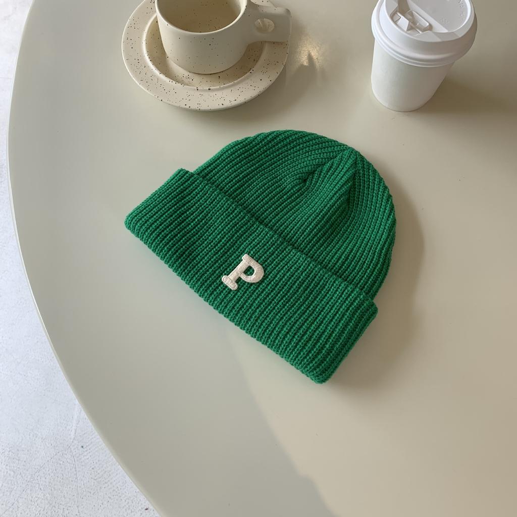 All-match Letter Knitted Wool Hat for Women Korean Style Autumn and Winter Warm Fashion Bag Head Hat