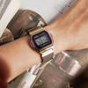 Casio Serie VINTAGE-quadrato retrò metallo piccolo quadrato orologio sportivo colore arcobaleno movimento al quarzo acciaio inossidabile cinturino in tessuto giapponese A1000PRW-1PRD