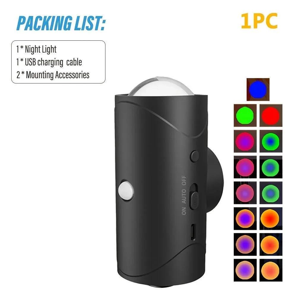 RGB LED Night Light with Motion Sensor Rechargeable Home Wall Decoration Light Courtyard Street Landscape Garden Decor Lamp Gradient Ambient Light