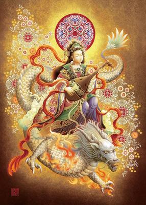 Epoch 500-piece Jigsaw Puzzle, IllustrationArt, Auspicious Painting of Benzaiten Riding a Dragon (38x53cm), 06-106, with Glue, Spatula, and Score
