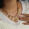 EILIECK 316L Stainless Steel Sun Heart Flower Pendant Necklace 18K Gold Plated Accessories Charm Handmade Jewelry For Women Girl